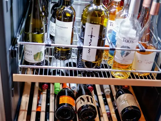 Adega climatizada com garrafas de vinho